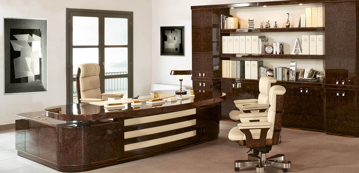 Luxury wooden contemporary desk Polygon: the prestigious office suite