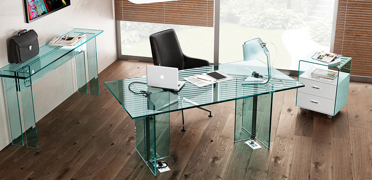 glass modern desk LLT fiam